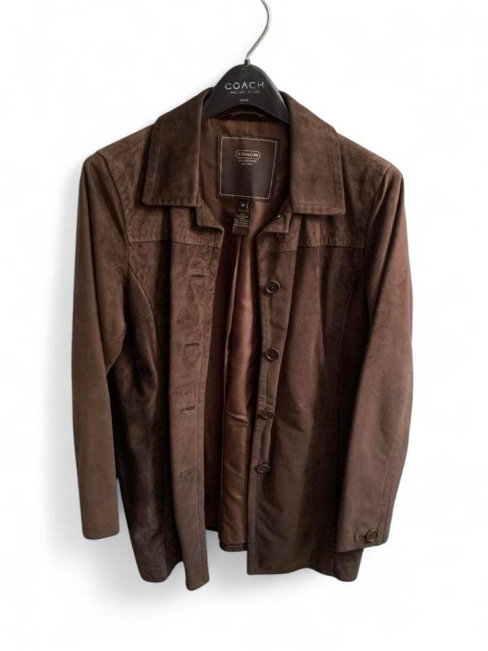 Vintage COACH Genuine Suede Leather Jacket Brown Medium w/ Garment Bag